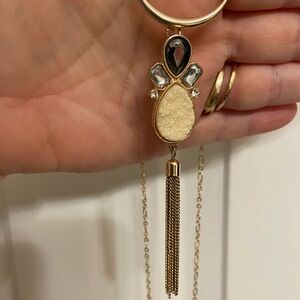 Gold and Cream Pendant Necklace with Tassel